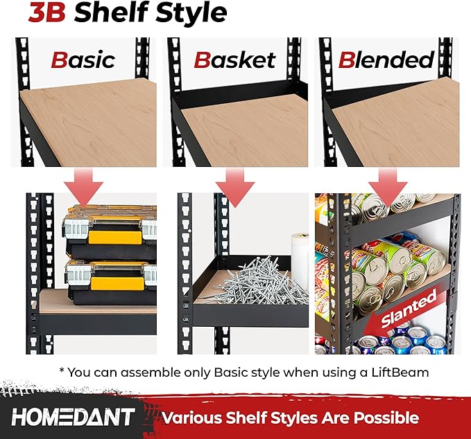 HOMEDANT 5 Tier Storage Shelves Adjustable Laminated Boltless Garage Metal Shelving Unit Heavy Duty Utility Rack Shelf Warehouse Pantry Closet Kitchen (4, (XL Deep) 48.1" W, Black)