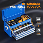 INTERGREAT Blue Tool Chest, 5-Drawer Rolling Tool Chest with Detachable Top Tool Box, Tool Chests with Universal Lockable Wheels, Metal Tool Cart for Garage, Workshop, Barbershop