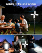 CORESLUX 10400mAh Rechargeable Camping Lights with Stand, 6000K Portable Work Light with 4 LED Lamp Heads, Magnetic Work Light Camping Essentials for Outdoor Work, Garage, Camping, Fishing