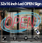 Open Signs for Business,Neon Open Sign Led,32"x 16",Remote Control Open/Closed Bussiness Hour Sign Set,Light for Bar Coffee Salon Store Window,12V/3A Adapter with ON/OFF Switch (Blue/Red Oval)