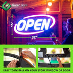 Super‑Bright LED Open Sign 15×32 in – Programmable with 64 Color Combos via App or Remote – Static, Scroll, Flash & Phase Modes – Daylight Visible Electric Sign