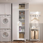 Steeloong90“ Kitchen Pantry Cabinet,Metal Storage Cabinets with Doors and 4 Adjustable Shelves,White Kitchen Cabinet with 2 Gold Handles,Tall Cabinet for Livingroom,Pantry, Bathroom