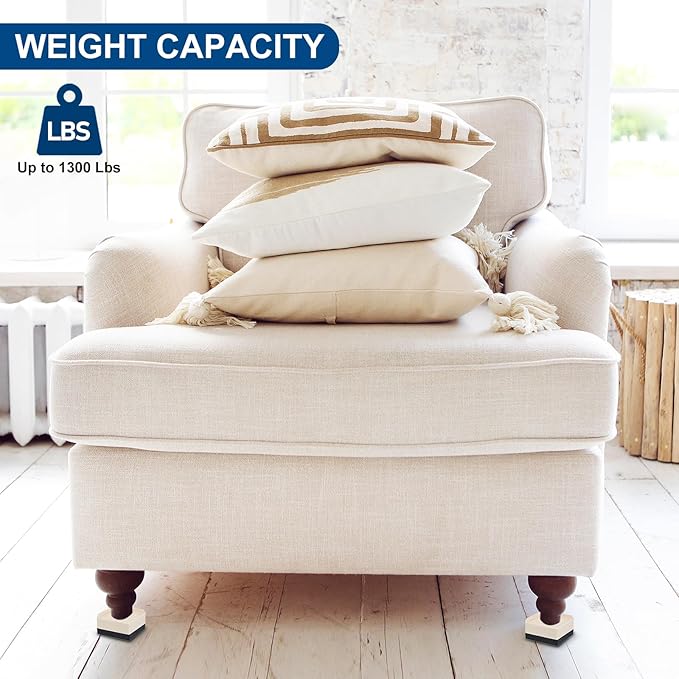 uxcell Furniture Risers 4.3 Inch, 4Pcs Square Bed Risers Adjustable Couch Lifter Block for Extender for Bed Desk Sofa Table Lift Support Up to 1300Lbs, Beige