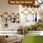 Rustic Adjustable Hanging Herb Drying Rack-Holds 10 Bouquets, Space-Saving Herb Flower Dryer with Adhesive Wall Hooks for Herb Display Rack,Kitchen Wall Décor-Unusual Gifts for Gardener Woman