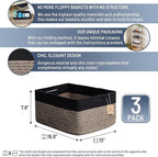 NaturalCozy Storage Baskets 16.8”x13”x7.6” Cotton Rope Woven Baskets for Organizing 3-Pack | Toy Storage Bins | Basket for Shelves, Laundry, Blanket, Clothes, Closet, Kitchen, Bathroom, Gifts