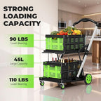 Collapsible Shopping Cart with Wheels, 8-in-1 200LBS Capacity Grocery Cart on Wheels with 2 Storage Crate, Folding Utility Cart for Shopping, Travel, Supermarket, Office, Green