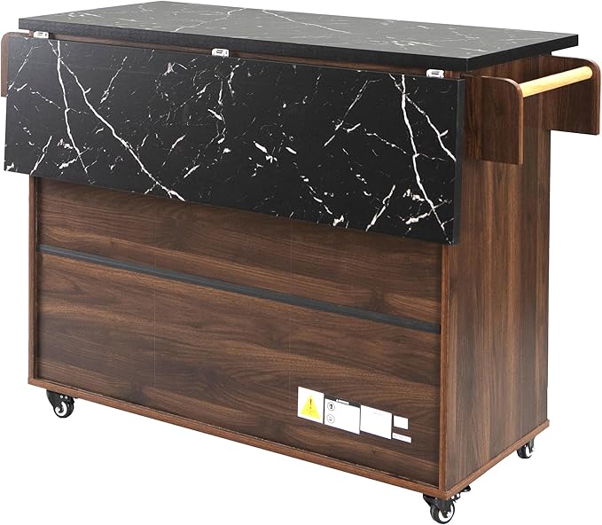 51" Moveable Kitchen Island with Trash Can Storage Cabinet, Kitchen Cart with Drop Leaf, Spice Rack, Towel Rack and Drawer, Rolling Kitchen Island on 5 Wheels with Adjustable Shelf
