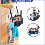 LoDrid Large Professional Cleaning Caddy with Detachable Divider, Supply Organizer with Handle and Shoulder Strap, Cleaning Bags for Housekeepers & Cleaners, Pink