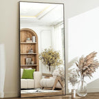 GLSLAND 71"x31" Full Length Mirror Extra Large Hanging or Leaning Rectangle Mirror Aluminum Alloy Thin Frame Bedroom Floor Dressing,Black
