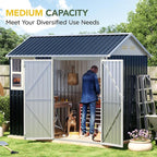 Breezz 6X8FT Outdoor Steel Storage Shed with Clear Window, Lockable Doors, Weather-Resistant Metal Tool Shed for Garden, Backyard, Patio, and Utility Storage.Nightblue