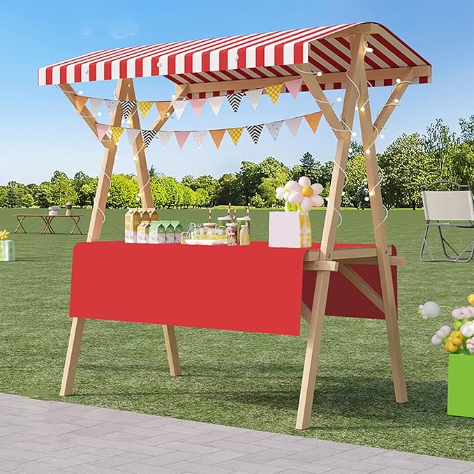 Outdoor Vendor Cart, Portable Cart with Canopy, Movable Stall Display Stand, Foldable Vending Stand Kiosk Display Trolley with Canopy, for Market, Street Food, Events(Red 1,150cm/59in)