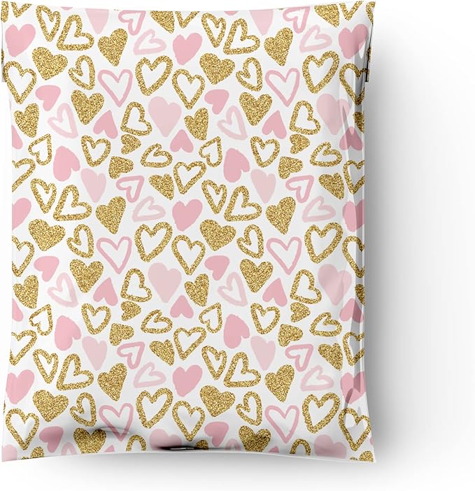 19x24 (25) Pink Hearts Designer Poly Mailers Waterproof Self Sealing Tear Resistant Polymailers Large Shipping Envelopes Premium Printed Bags For Small Businesses