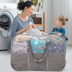 Collapsible Laundry Baskets with 3 Compartment, 150L Tear-proof Pop Up Hamper, Foldable Laundry Basket with Tote Handles, Dirty Clothes Hamper for Laundry, Bedroom, Bathroom, Dorm Grey