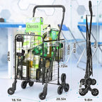 Folding Shopping Cart, Heavy-Duty Stair-Climbing Grocery Cart with 360° Swivel Wheels - Extended Foam Handle - Utility Trolley for Laundry, Travel, Shopping