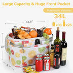 Tirrinia Large Insulated Picnic Basket, 34L Water Resistant & Leakproof Collapsible Portable Cooler Basket Set with Aluminium Handle for Travel, with a Free Foldable Grocery Bag, Yellow Lemon