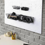 Sieral 4 Pcs Black Pegboard Baskets Metal Wire Shelf Baskets Peg Board Organizer Accessories Wall Mount Organizer Attachments for Garage Workbench Various Tool Accessories, 2 Sizes (Small, Large)