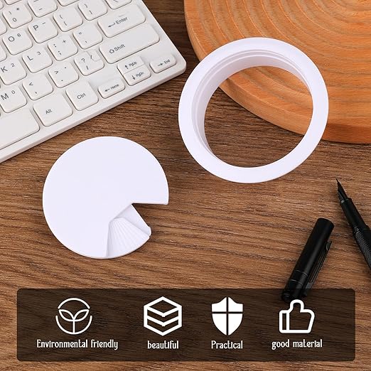 2PCS Cable Grommets 60mm 2-3/8 Inch White Desk Hole Grommet Cord Cable Table Grommet Desk Wire Hole Plug Cover for Cables and Cords Management
