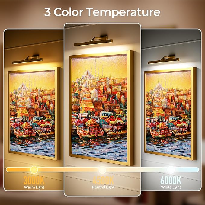 Picture Lights for Wall, Battery Operated Picture Light 24in Gallery Light for Paintings CCT Dimmable Recharging Battery Wall Light with Remote Control for Living Room Gallery Dartboard
