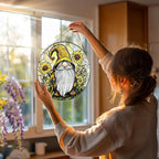 8″ Stained Glass Window Hanging Ornament, Sunflower Gnome Stained Glass Suncatcher Ornament, Sun-Catcher Window Decor | Christmas & Birthday Gifts, Festival Gifts | Gift for Her