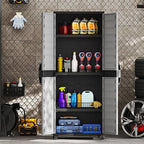 Giantex 68-inches Garage Storage Cabinet, PP Lockable Storage Shed with Doors, Freestanding Tool Locker with 3 Adjustable Shelves, Heavy-Duty Shelving Unit for Pantry, Basement, Laundry Room, Mudroom
