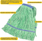 Matthew Cleaning Heavy Duty Mop Head Commercial Replacement for General and Floor Cleaning , Wet Industrial Blue Cotton Looped End String Head Refill (Case of 24) Green