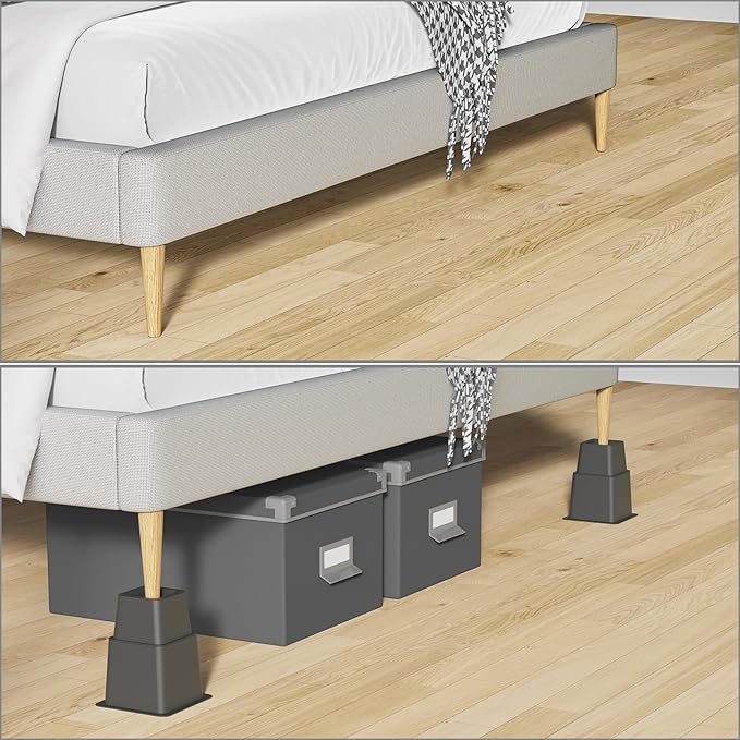 3, 5 or 8 inch Bed Risers Heavy Duty, Adjustable Furniture Risers for Bed, Sofa, Table, Chair, Support up to 1500 Lbs (Set of 9, Black)