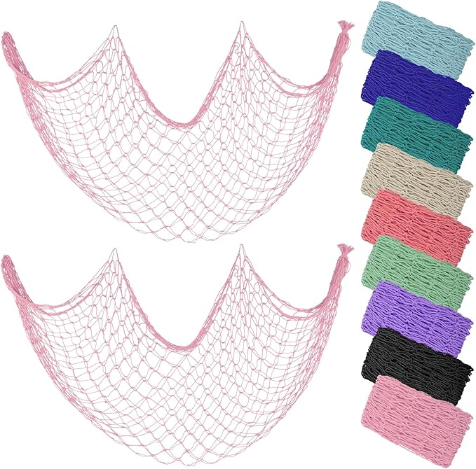 ZUEXT Light Pink Decorative Fishing Net 80x40 Inch, 2PCS Wall Photo Hanging Fishnet,Cotton Mermaid Net for Nautical Mermaid Pirate Ocean Themed Hawaii Beach Under the Sea Party Decorations