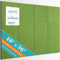 Large Bulletin Board 48" x 36" - 12 Pack Felt Wall Tiles with 60 Pcs Safe Removable Adhesive Tabs & 40 Pcs Pushpins, Cork Board for Office, School & Dart Wall Protector - Sage Green
