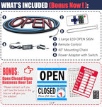 Open Signs for Business,32x16 inch Large Bright Open Sign Neon Led Lighted,Remote Control & Flashing Mode for Window Door Bar Coffee Salon Store,ON/OFF Switch Blue/Red