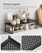 SONGMICS Expandable Pantry Kitchen Organizers, Adjustable Spice Rack, Stackable Cabinet Organizers, Metal, Space-Saving Tabletop Shelves, Matte Black UKCS007B01
