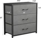 Nightstand with 3 Drawers for Bedroom, Storage Dresser with Fabric Drawers and Metal Frame for Closet, Living Room, Bedside Table with Wood Top, Easy Pull Handle, Gray