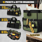 18-Inch Large Tool Bag, 16-Pocket Portable Tool Box Organizer Storage, Heavy Duty Tactical Toolbag with Big Zipper, Travel Carry Toolbox, Father Day Dad Men Electrician Contractor Welding Gift