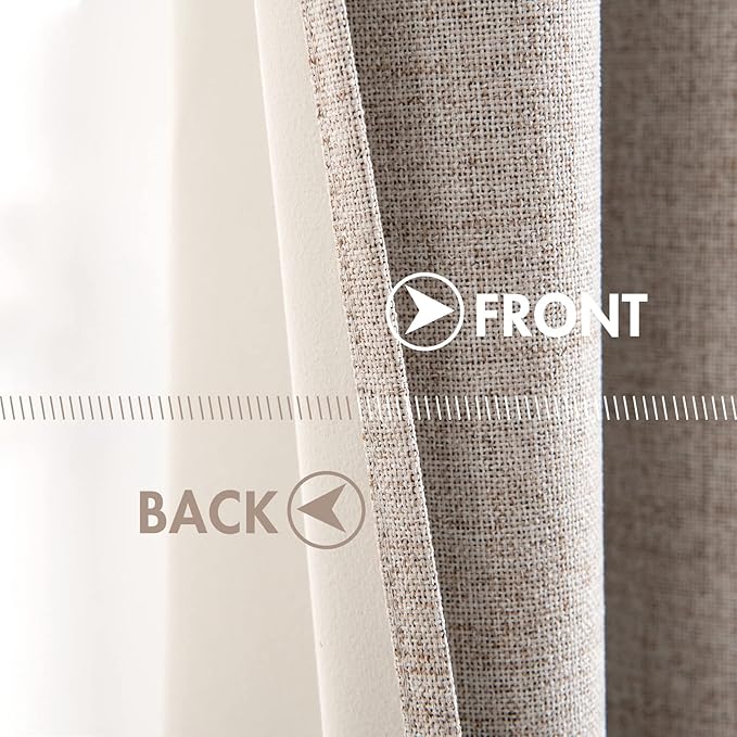 MIULEE Blackout Curtains for Bedroom Linen Texture Solid Thermal Insulated Natural Khaki Grommet Room Darkening Curtains & Drapes Luxury Decor for Living Room Nursery 52x63 Inch (2 Panels)