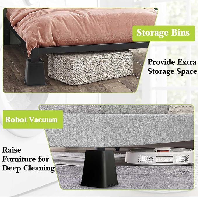 Bed Risers 2 inch, 3 inch, 4 inch, 6 inch, 8 inch Heavy Duty, Oversized Furniture Riser for Couch Sofa Table Chair Leg Frame Dorm, Support up to 6000 Lbs (Black Full 4 Pack, 6 inch)