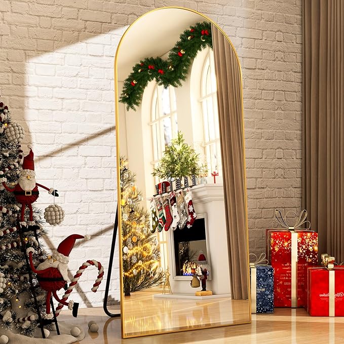 Oversized Full-Body Mirror, 76" x 34" Arched Full-Length Mirror, Gold Metal Frame, Floor Mirror for Bedroom, Living/Dressing Room, Gym - Stand/Wall Mounted/Leaning