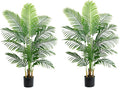 2 Pack Artificial Palm Tree 4FT Artificial Plants Indoor Tropical Fake Palm Tree Areca Floor Plant in Black Pot with 13 Trunks & Real Bark Design, Faux Palm Plant for Outdoor Patio Home Office Decor