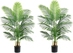 2 Pack Artificial Palm Tree 4FT Artificial Plants Indoor Tropical Fake Palm Tree Areca Floor Plant in Black Pot with 13 Trunks & Real Bark Design, Faux Palm Plant for Outdoor Patio Home Office Decor