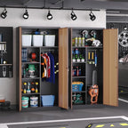 Broom Closet Storage Cabinet with Lock, Metal Garage Storage Cabinet with Doors and Shelves, Steel Wardrobe Cabinet with Hanging Rod, Utility Cabinets Closet for Kitchen, Office, Shop, Warehouse