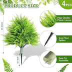 4 Artificial Boston Fern with Integrated Ground Stake 24'' Realistic UV Resistant Faux Plant with Spike for Indoor Outdoor Garden Yard Spring Summer Wedding Decoration