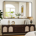 48"x36" Black Bathroom Mirror - Modern Black Mirror for Wall with Rounded Corners, Bathroom Mirrors for Vanity, Aluminum Alloy Framed Mirror Portrait or Landscape Hang, Horizontal or Vertical