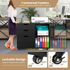 LOKO 3-Drawer File Cabinet, Mobile Printer Stand Cabinet with Adjustable Shelf, Rolling Lateral Filing Cabinet with Wheels for Letter, A4, Legal Size, for Home Office Organization (Black)