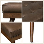 Poly & BARK 55" Tufted Leather Bed Bench for Bedroom End of Bed - Living Room Entry Way Bench - Pure Italian Leather Upholstery with a Solid Wood Frame - Ottoman Bench with Wooden Legs - Cocoa Brown