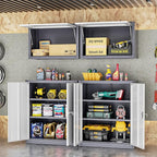 INTERGREAT Metal Garage Storage Cabinet, 36" Lockable Storage Cabinet with 2 Doors and 2 Adjustable Shelves, Steel Grey White File Cabinet Great for Home Office, Garage, Warehouse, Study Room