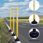 8 Pack Traffic Delineator Posts – High Visibility Reflective Safety Cones with Spring Base for Roadway, Parking, Garage, Construction Zones (Yellow, 48 Inch)