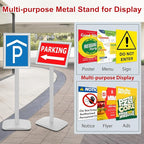 3 Pack Heavy Duty Standing Sign Holder 8.5x11 Inch - Pedestal Floor Sign Stand with Weighted Base - Vertical & Horizontal Poster/Menu Display Stands for Indoor/Outdoor Advertising, Silver