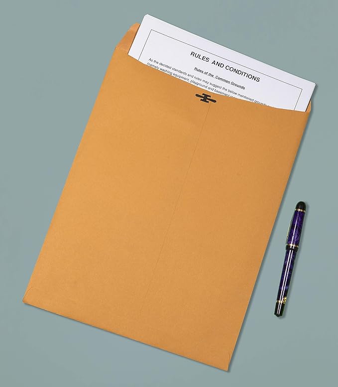 EnDoc 9x12 Clasp Envelopes – Brown Kraft Catalog Envelopes with Clasp Closure & Gummed Seal – 28lb Heavyweight Paper Envelopes for Home, Office, Business, Legal or School – 100 Pack