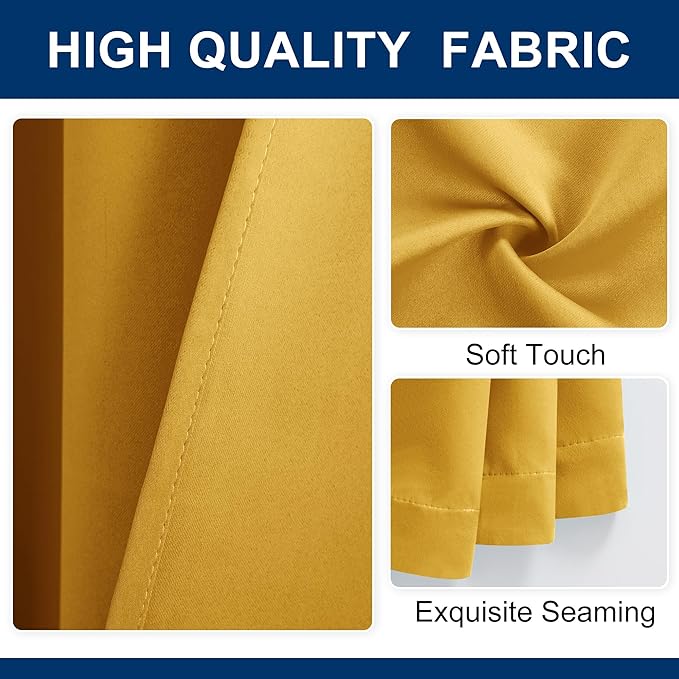 Hiasan Blackout Patio Sliding Door Curtain Extra Wide Thermal Insulated Blind Privacy Room Divider Curtain with Back Tab & Rod Pocket for Bedroom Partition Glass Door (100 x 84 Inches, Yellow)