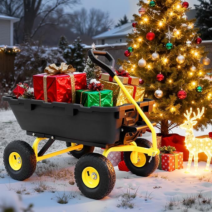 800lbs Garden Dump Cart, Heavy Duty Yard Dump Wagon with 10" Pneumatic Tires, Utility Wheelbarrow cart for Yard, Farm and Garden Daily Hauling, Ideal