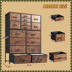 57“H Dresser for Bedroom with Multiple Drawers, Fabric Dressers & Chests of Drawers for Bedroom,Large Dresser, Sturdy Metal Frame & Wood Top,Entryway, Hallway(Rustic Brown)