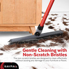 2-in-1 Silicone Rubber Broom Carpet Rake and Squeegee - Swivel Pet Hair Removal Broom with 1 Piece Long Handle - Slanted Side Bristles for Corners - Multipurpose Broom for Carpet, Hardwood Floor, Tile